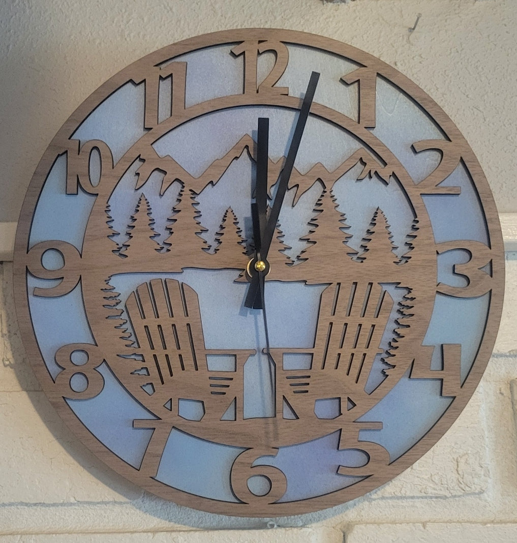 Wooden Two Layer Mountain Scene Clock