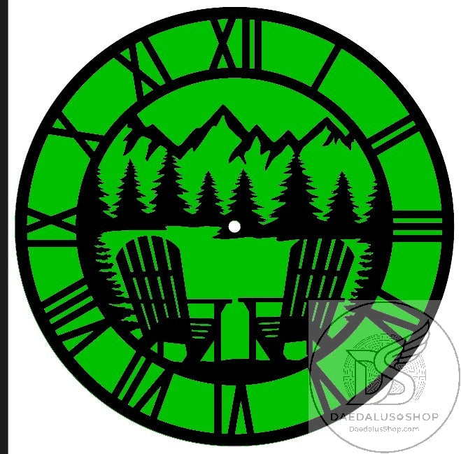 Wooden Two Layer Mountain Scene Clock