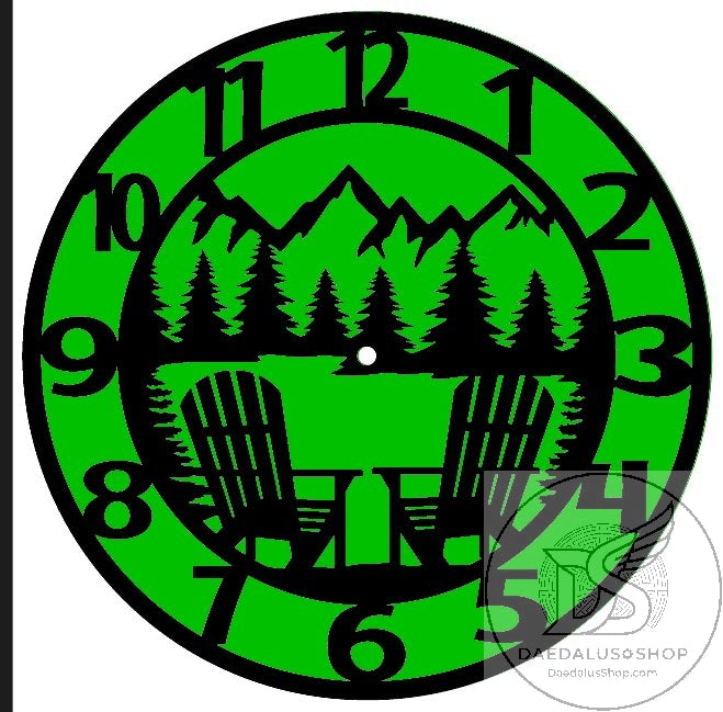 Wooden Two Layer Mountain Scene Clock