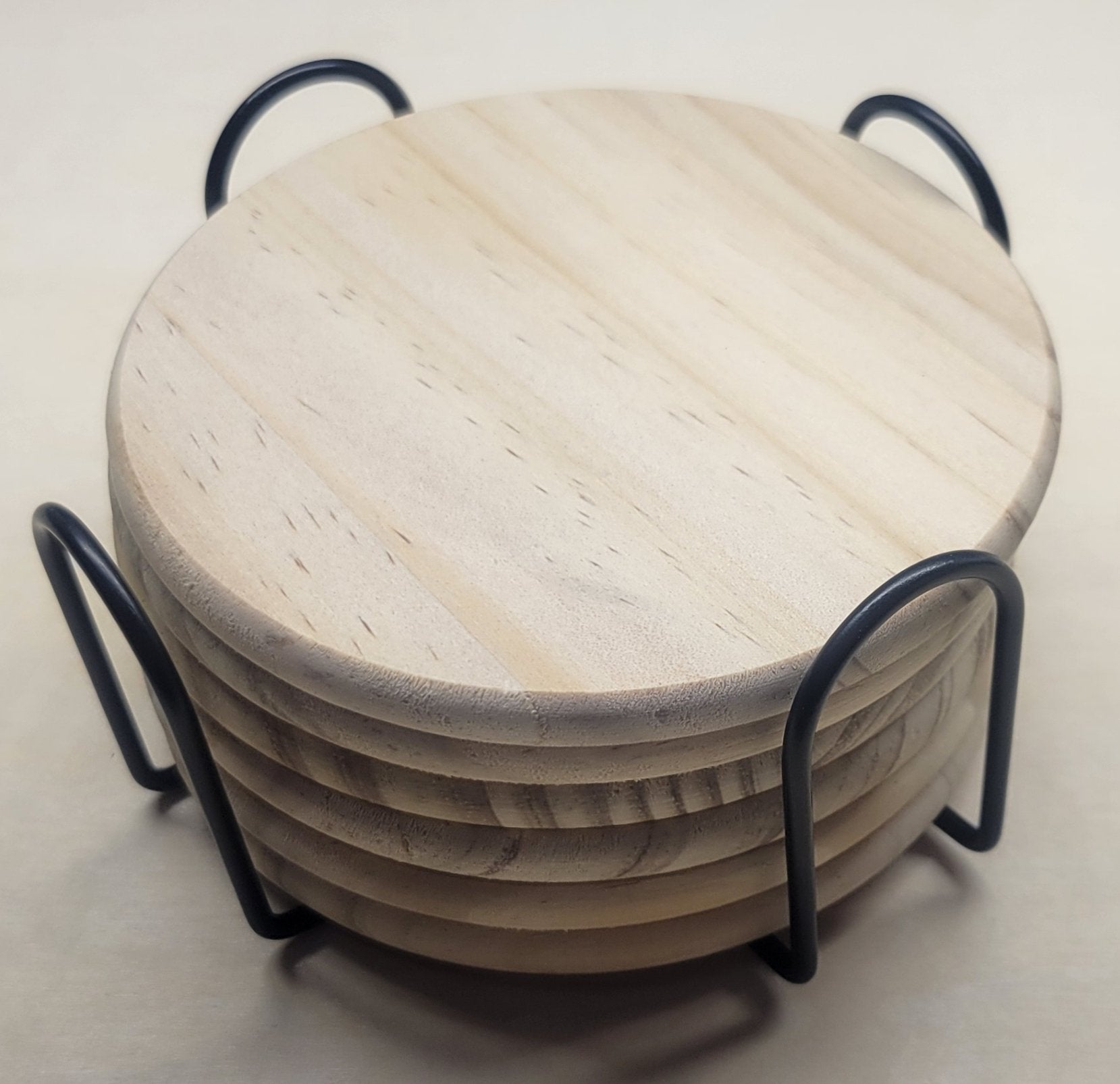 4 Inch Round Personalized Wooden Coaster Set