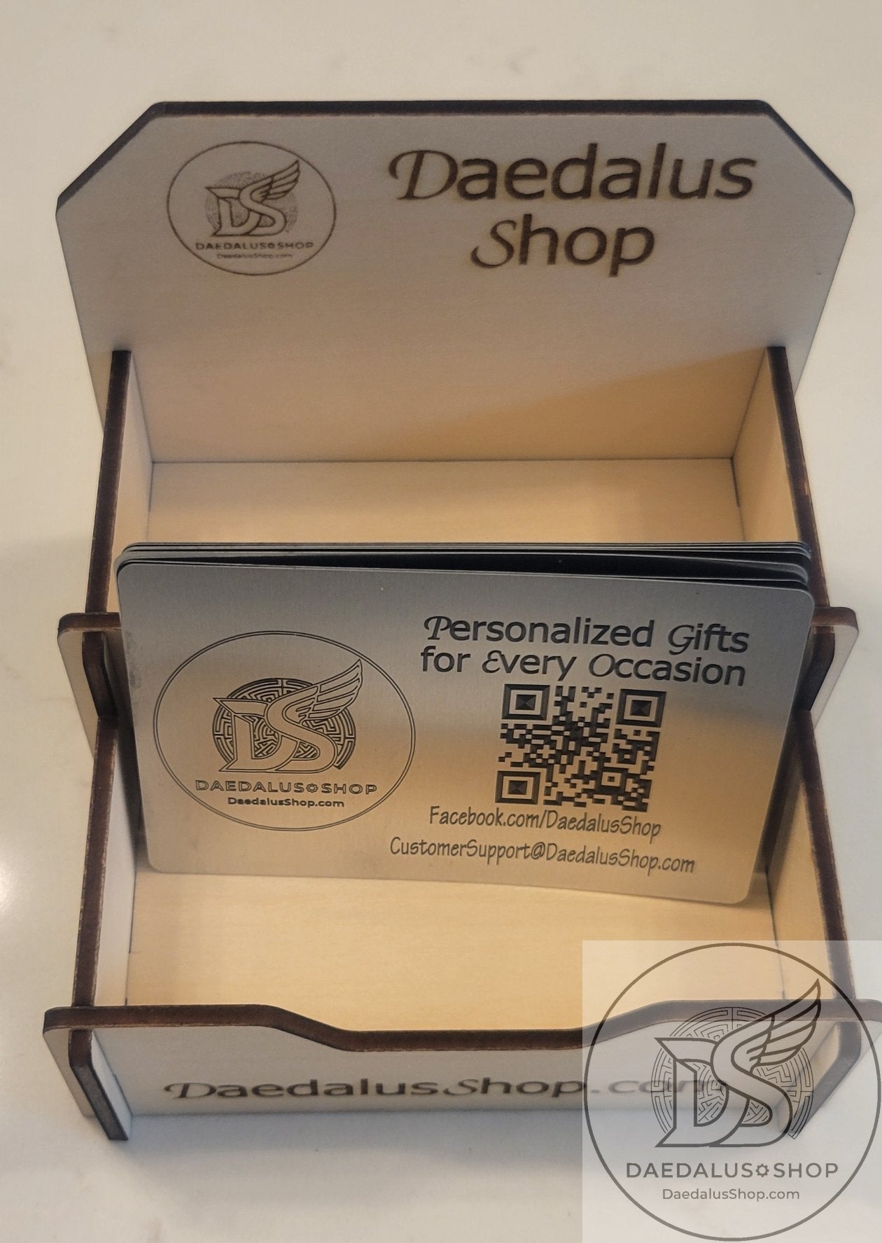 Wooden Double Stacked Personalized Business Card Holder