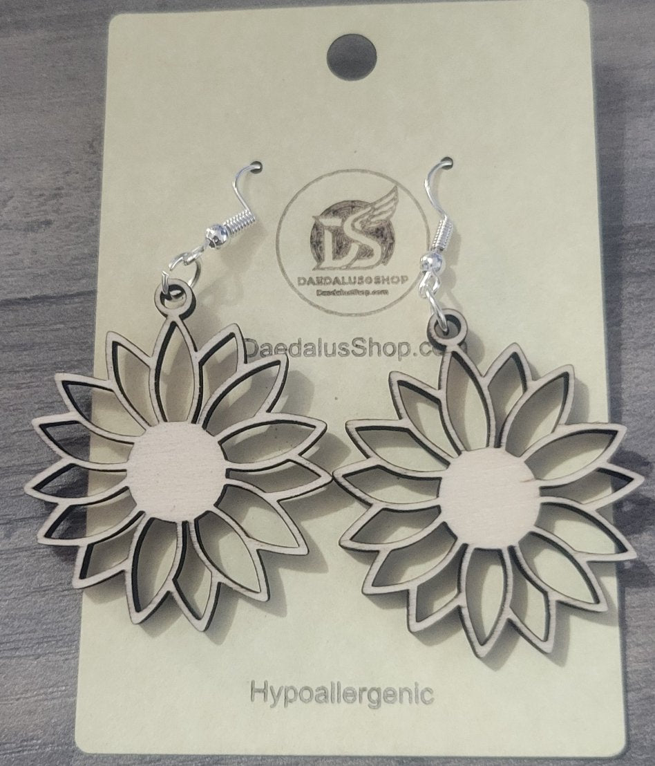 Wooden Cutout Earrings Round Daisy 35mm x 40mm