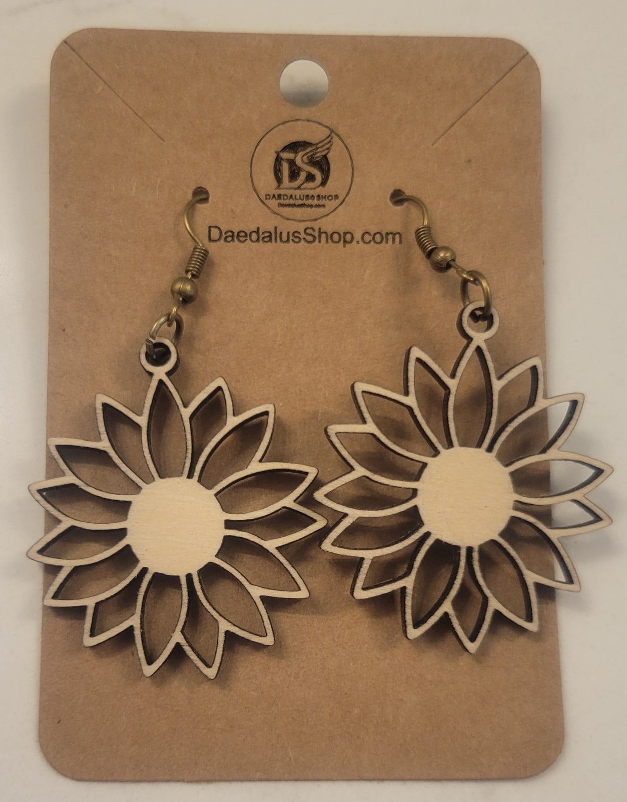 Wooden Cutout Earrings Round Daisy 35mm x 40mm
