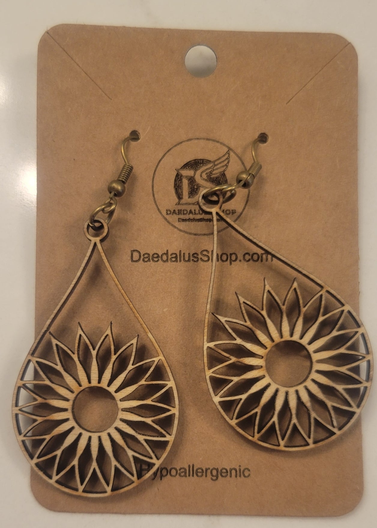 Wooden Cutout Earrings Daisy Teardrop 30mm x 50mm