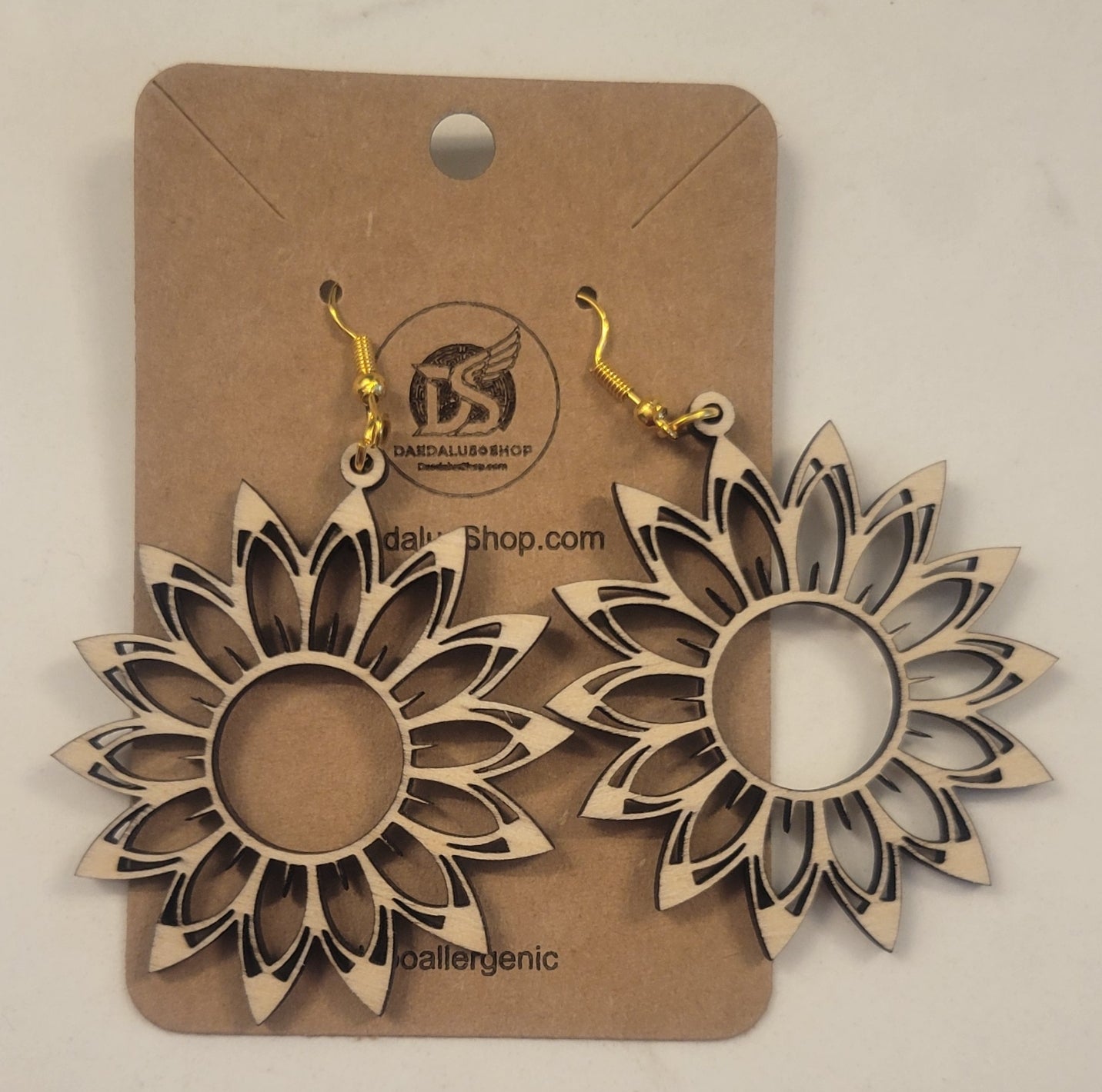Wooden Cutout Earrings Mandala 48mm x 55mm