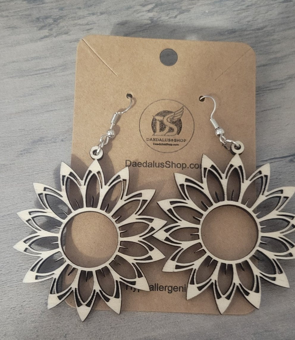 Wooden Cutout Earrings Mandala 48mm x 55mm
