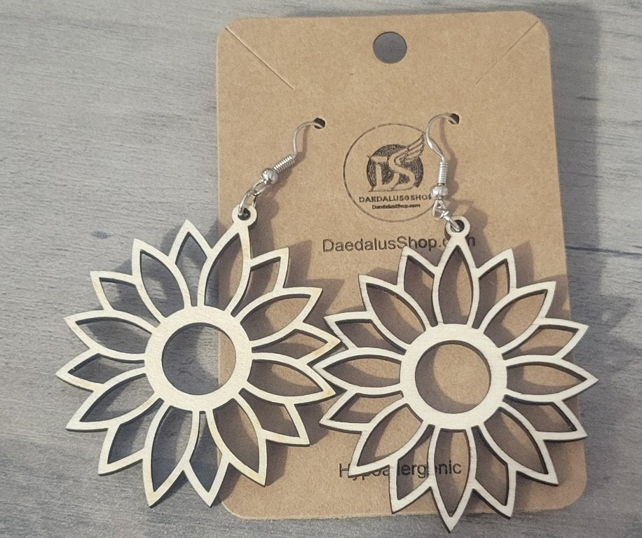 Wooden Cutout Earrings Flower 48mm x 54mm