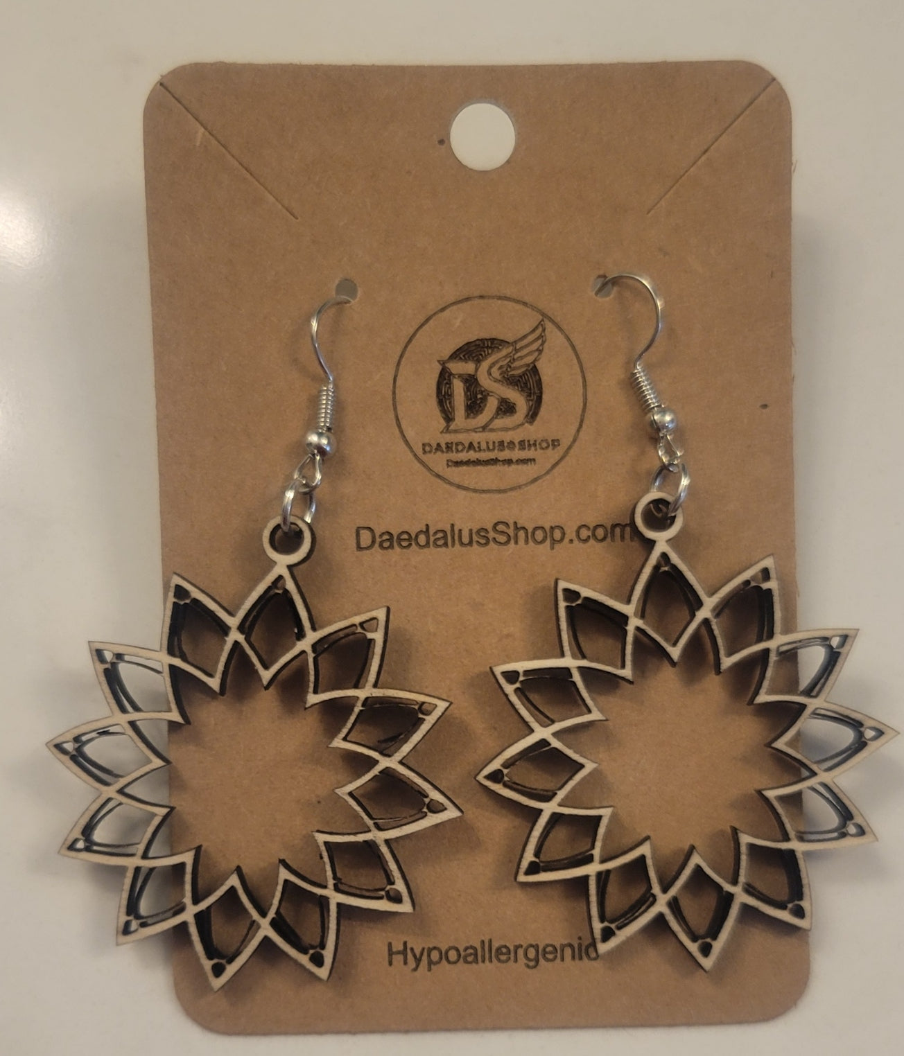 Wooden Cutout Earrings Mandala 40mm x 50mm