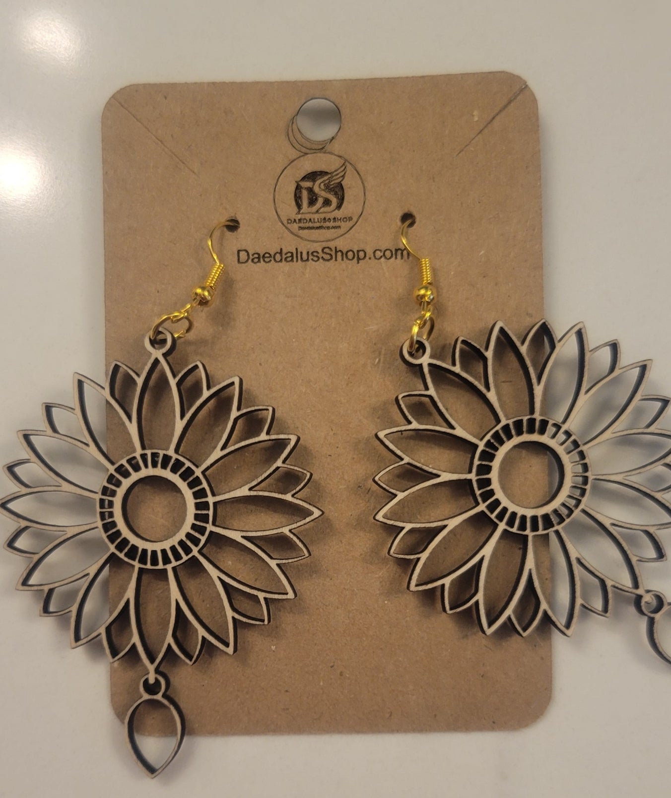 Wooden Cutout Earrings Dangle Flower 45mm x 60mm