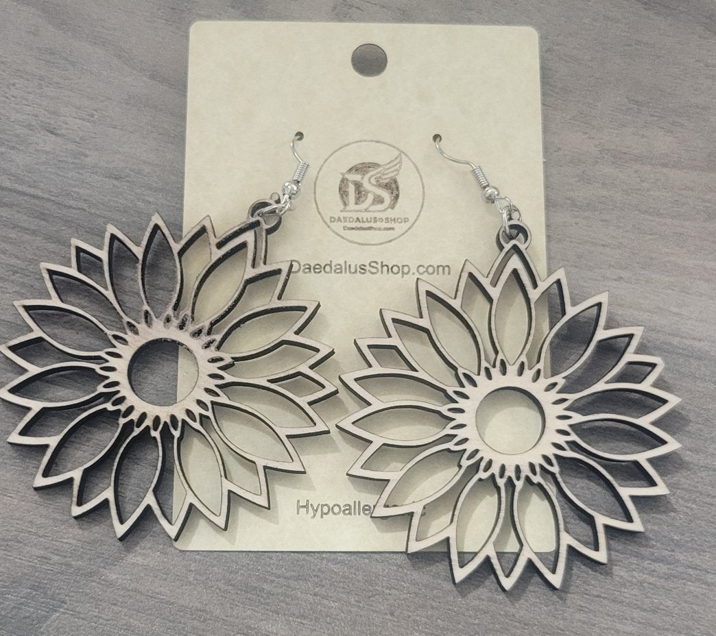 Wooden Cutout Earrings Flower 55mm x 61mm