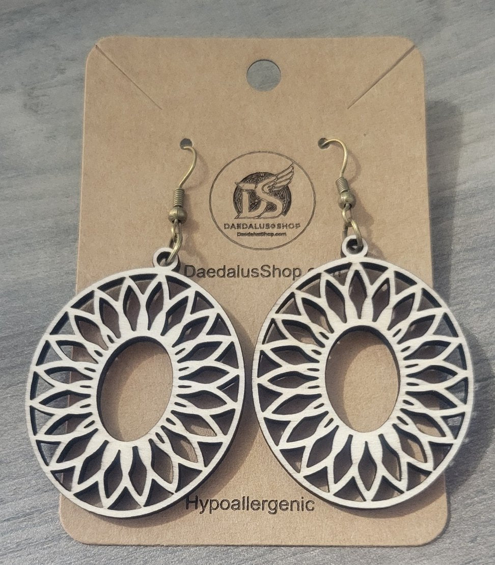 Wooden Cutout Earrings Flower Oblong 35mm x 45mm