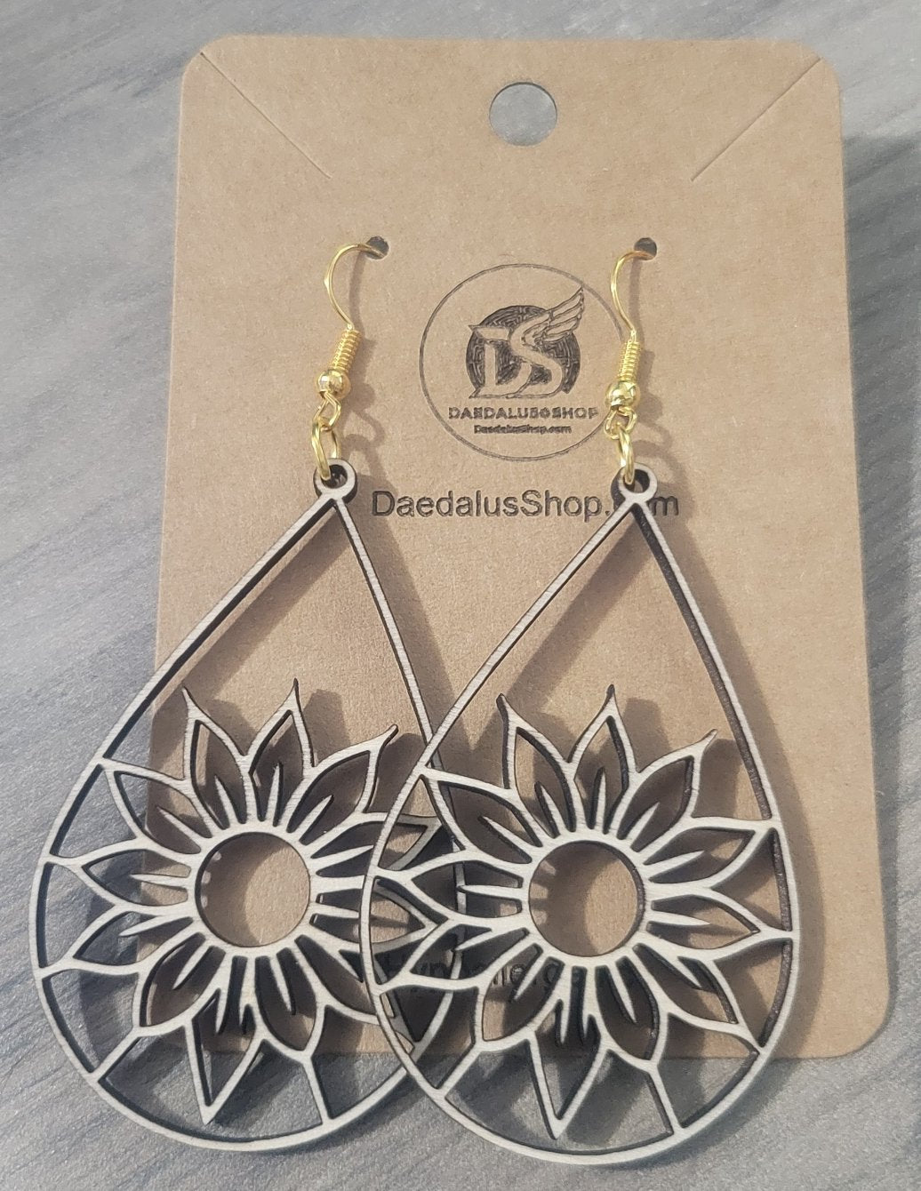 Wooden Cutout Earrings Geometric Teardrop 35mm x 57mm