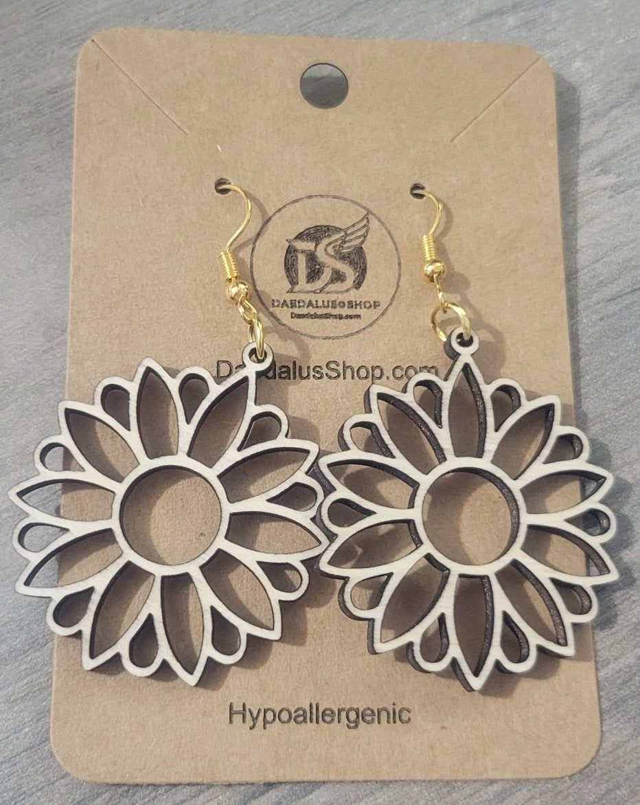 Wooden Cutout Earrings Simple Flower 35mm x 42mm