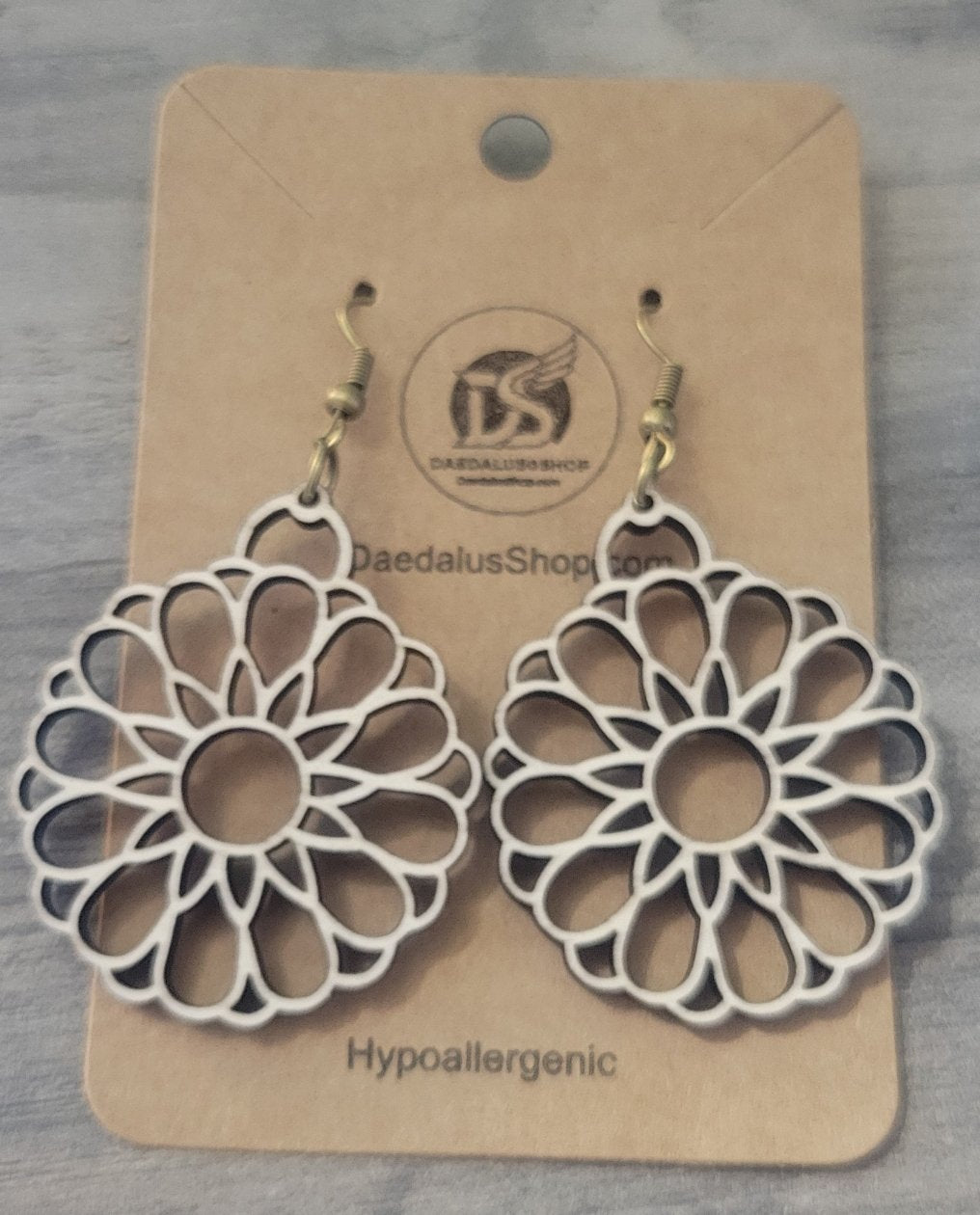 Wooden Cutout Earrings Mandala 35mm x 42mm