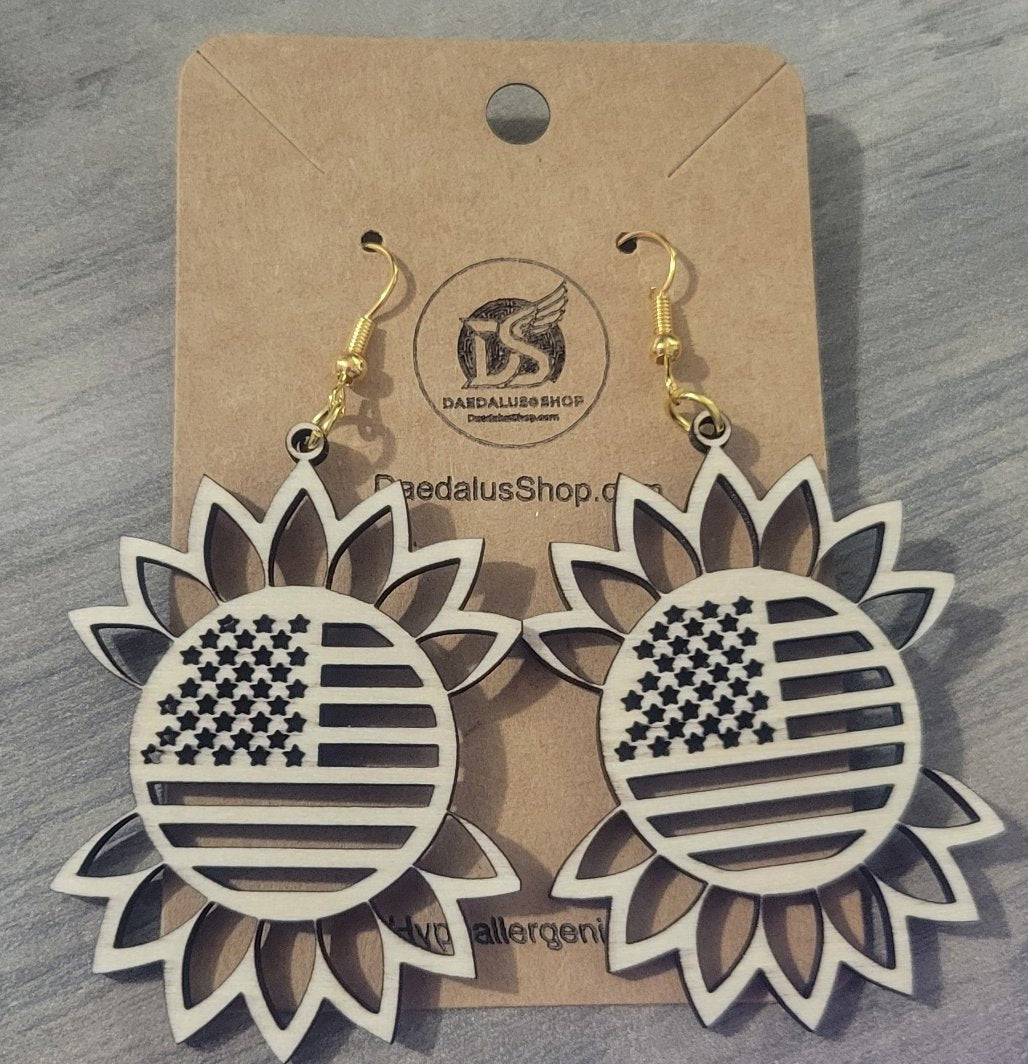 Wooden Cutout Earrings Patriotic 40mm x 55mm