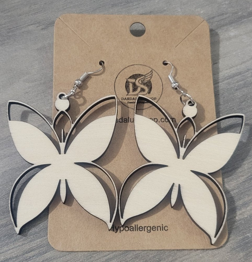 Wooden Cutout Earrings Butterfly 40mm x 50mm