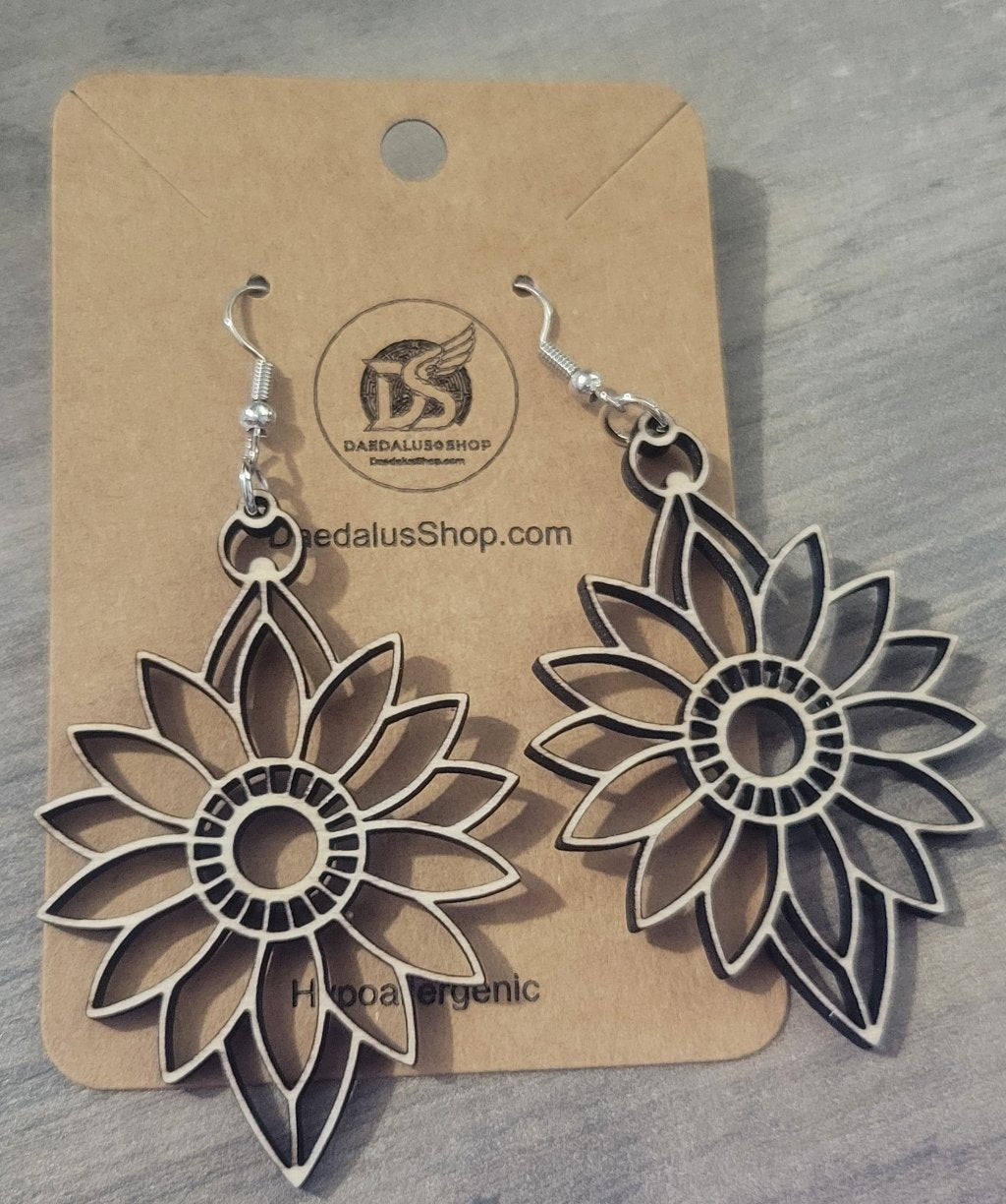 Wooden Flower Cutout Earrings 40mm x 57mm