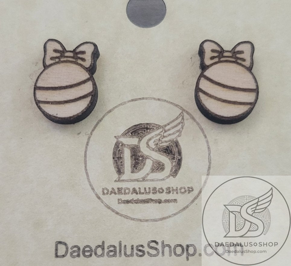 Wooden Ornament Stud Earring Set 9mm x 12mm