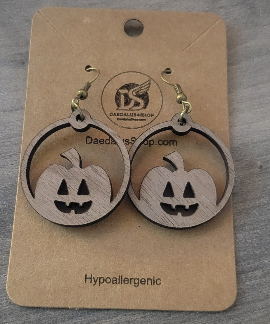Wooden Pumpkin Earring Pair  26mm x 21mm