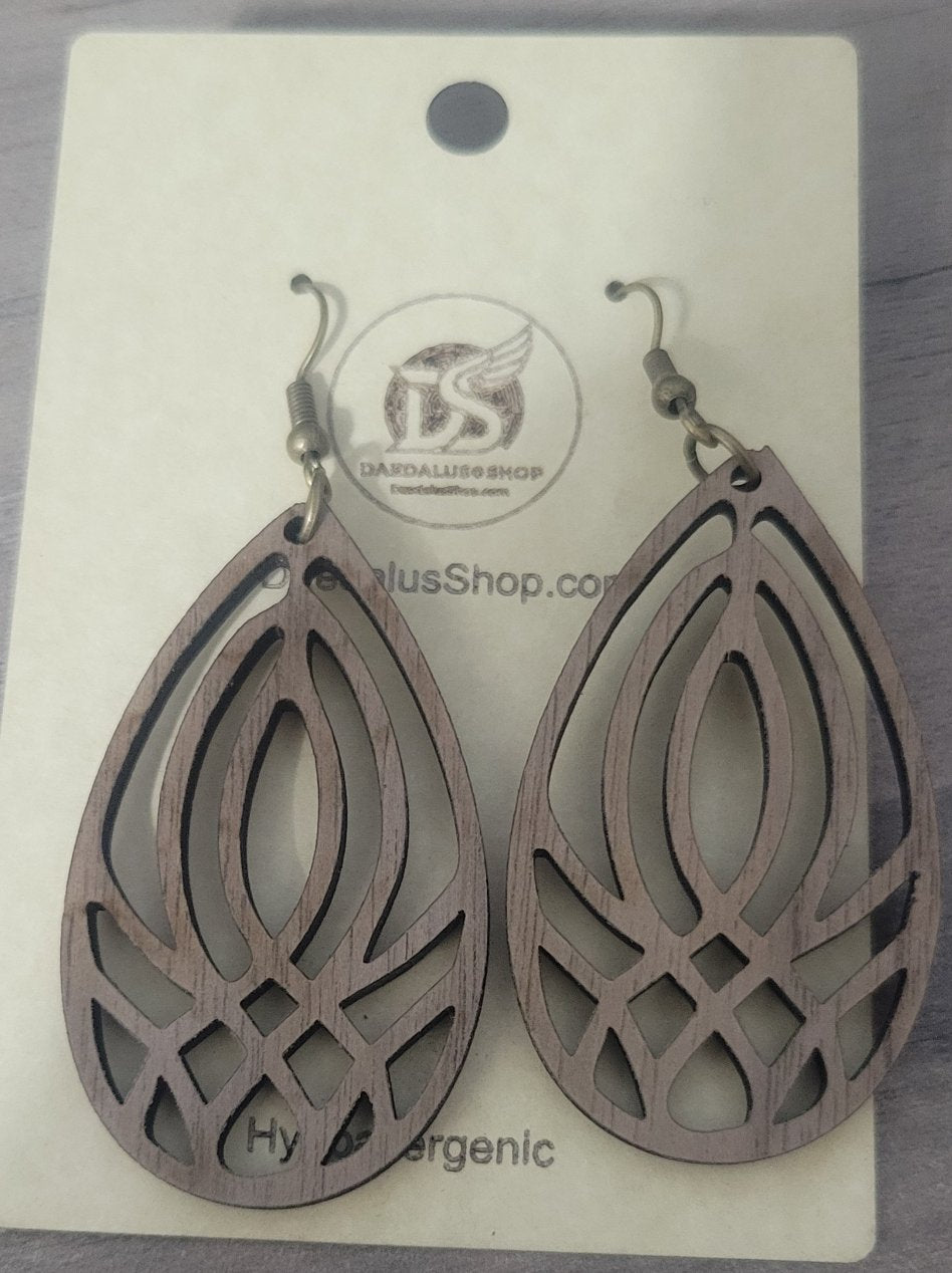 Walnut Wood Earrings with Bronze Hooks - 9 Styles