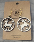 Wooden Reindeer and Stars Earrings - 30mm x 35mm