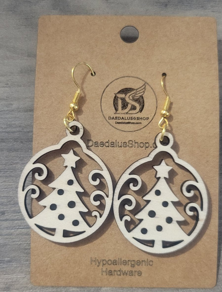 Wooden Christmas Tree Earrings - 30mm x 38mm