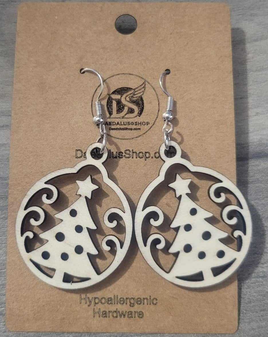 Wooden Christmas Tree Earrings - 30mm x 38mm
