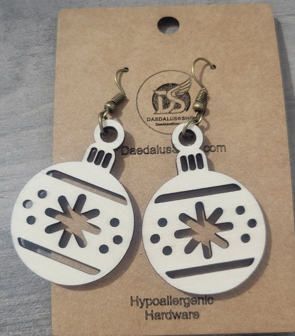 Wooden Christmas Snowflake Ornament Earrings - 30mm x 42mm