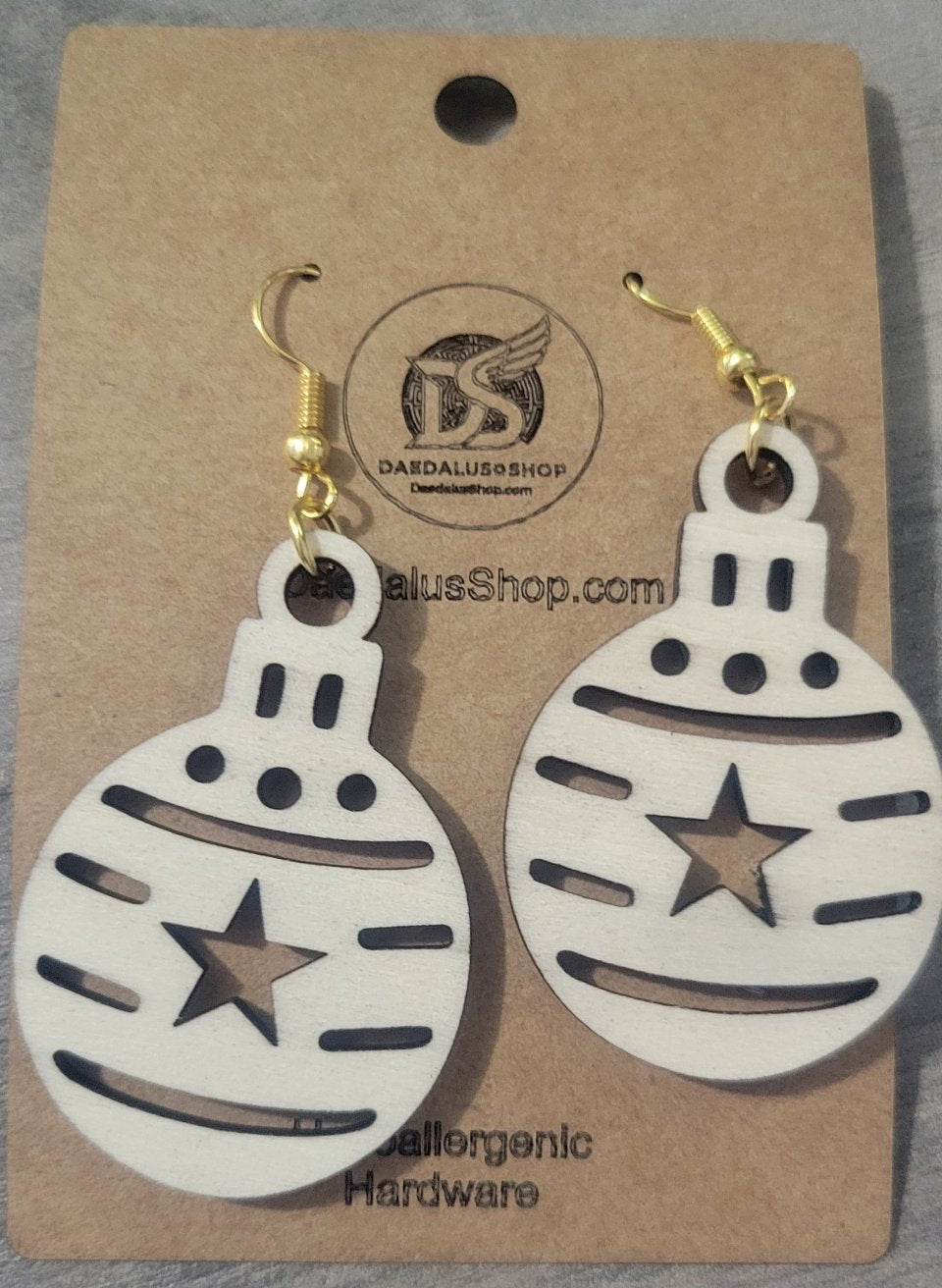 Wooden Christmas Star Ornament Earrings - 30mm x 44mm