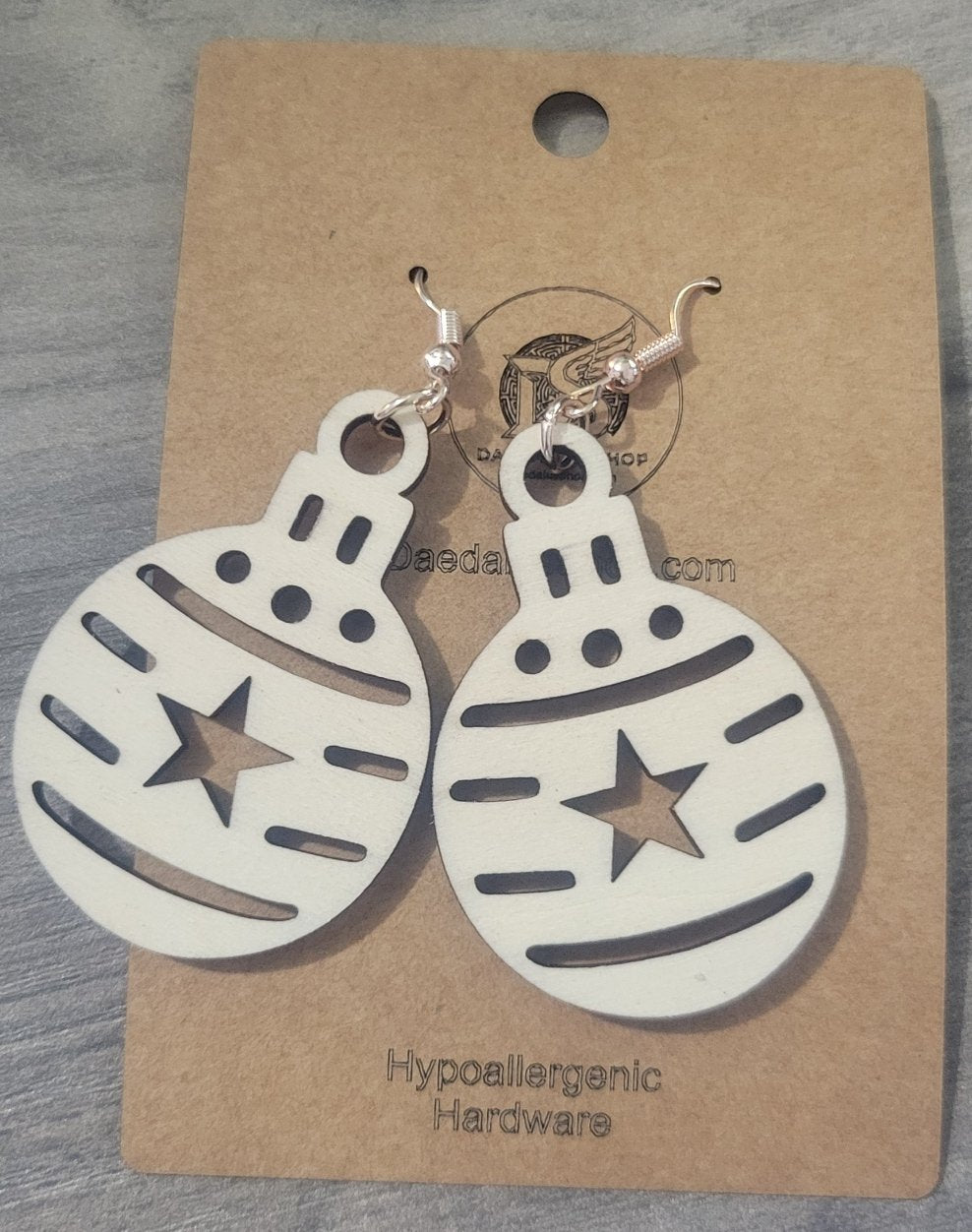Wooden Christmas Star Ornament Earrings - 30mm x 44mm