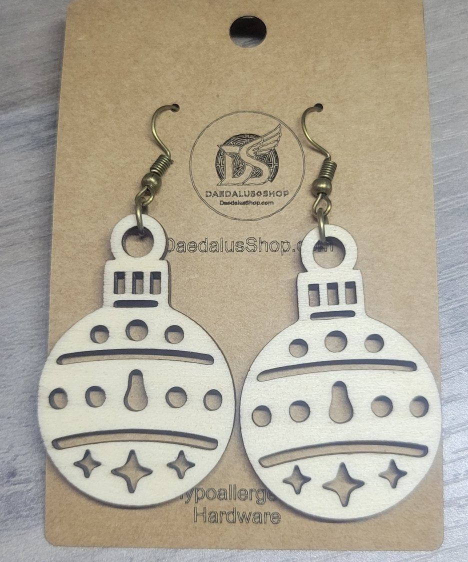 Wooden Christmas Tripl Star Ornament Earrings - 30mm x 44mm