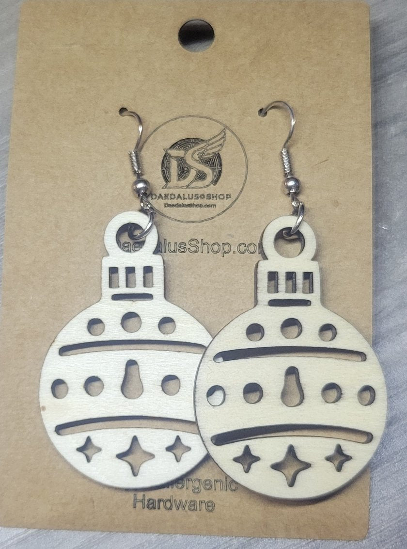 Wooden Christmas Tripl Star Ornament Earrings - 30mm x 44mm