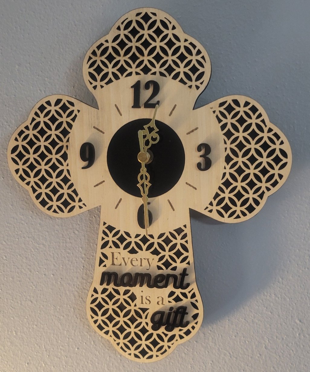 Every Moment is a Gift Wooden Cross Wall Clock