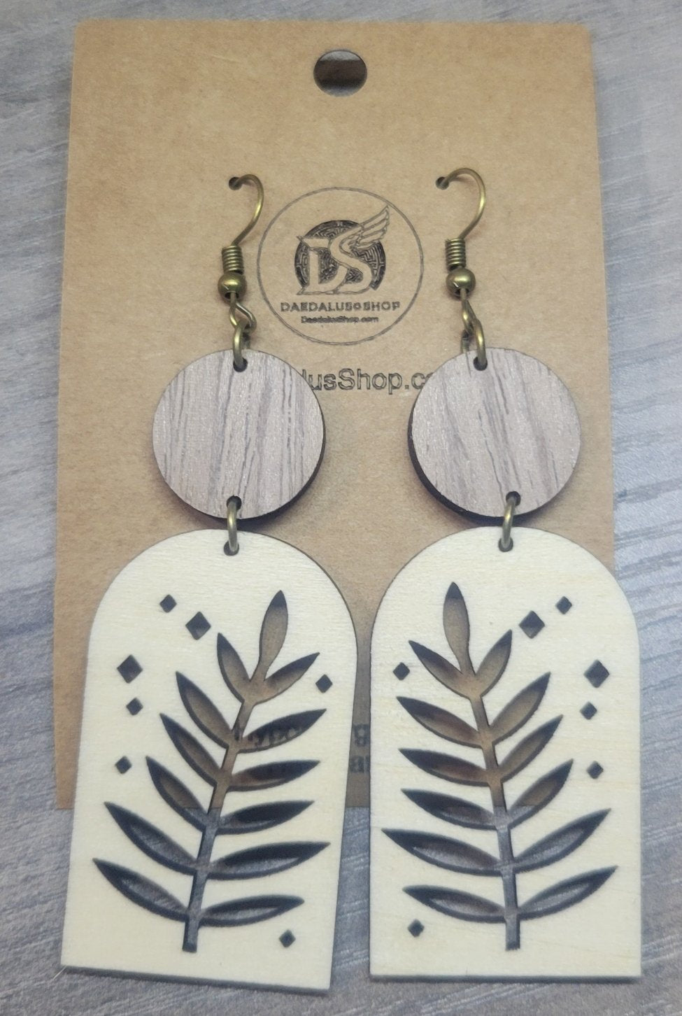 Walnut and Basswood Leaf Design Earring Set - 28mm x 65mm