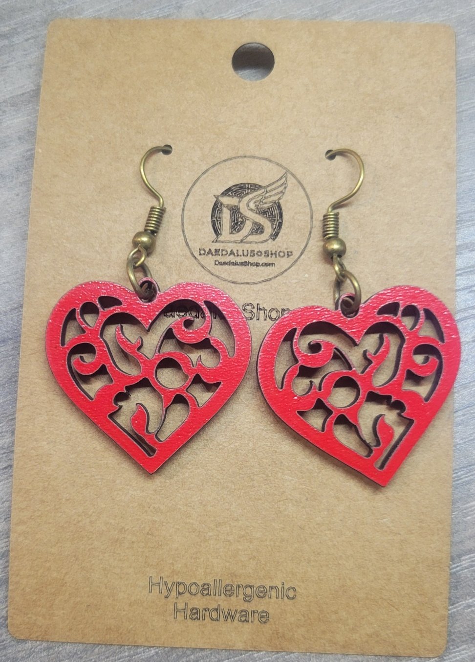 Lacy Open Work Heart Shaped Earrings - 30mm x 27mm