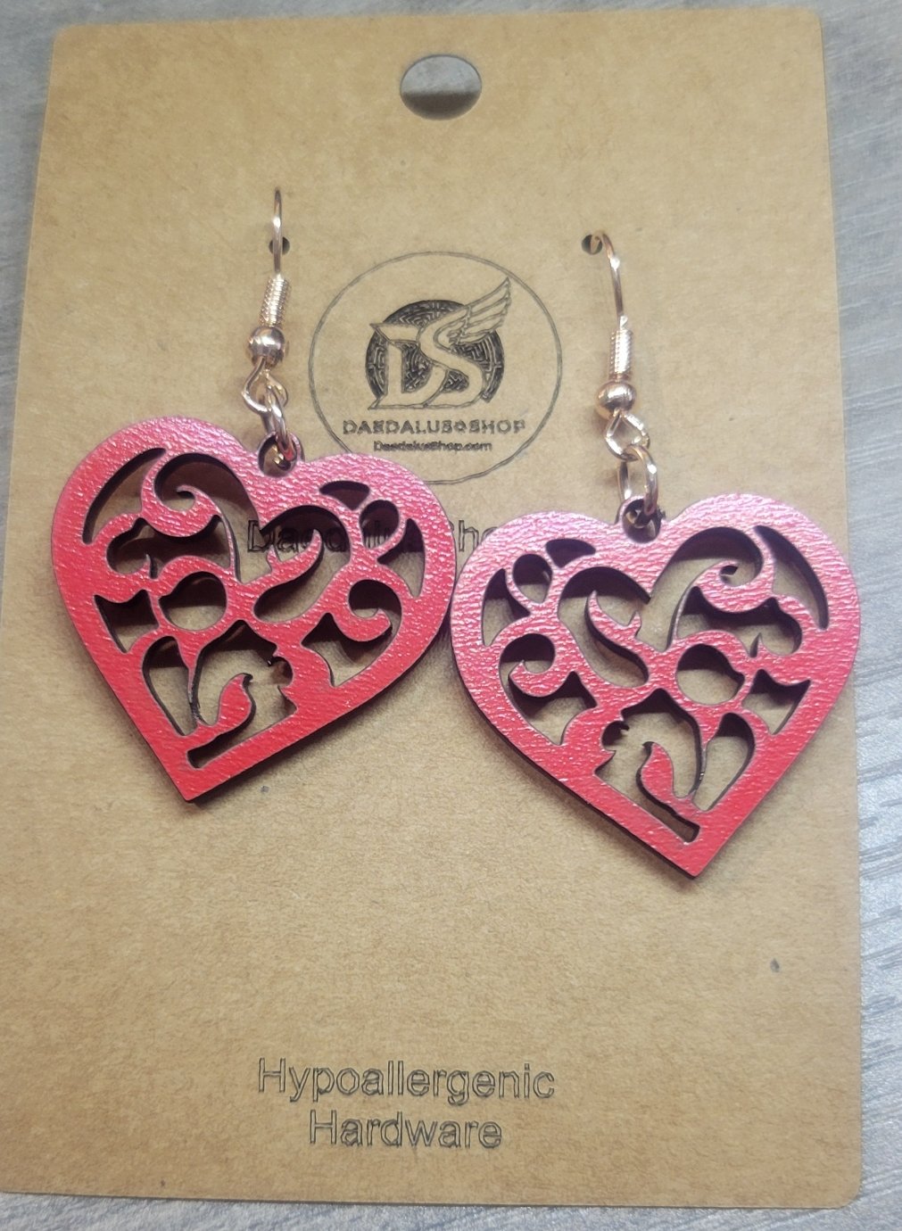 Lacy Open Work Heart Shaped Earrings - 30mm x 27mm