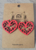 Red Heart Earrings Symmetrical - 30mm x 28mm
