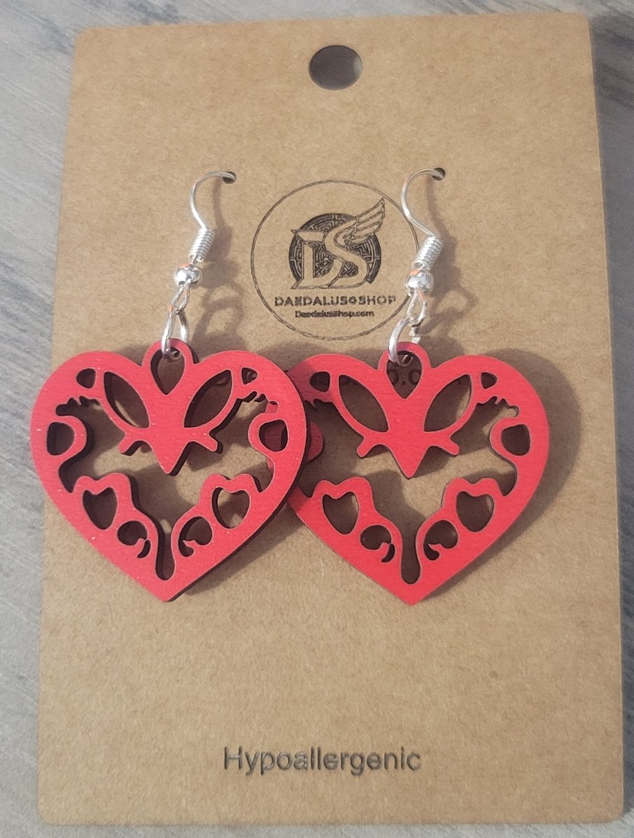 Red Heart Earrings Symmetrical - 30mm x 28mm