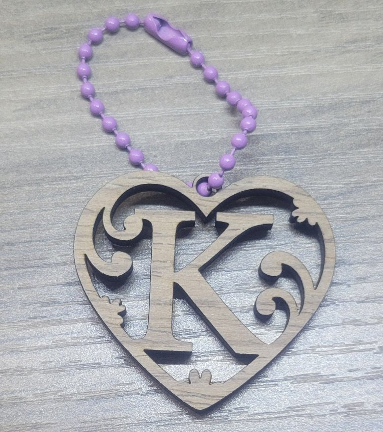 Personalized Initial Heart Keychain in Walnut