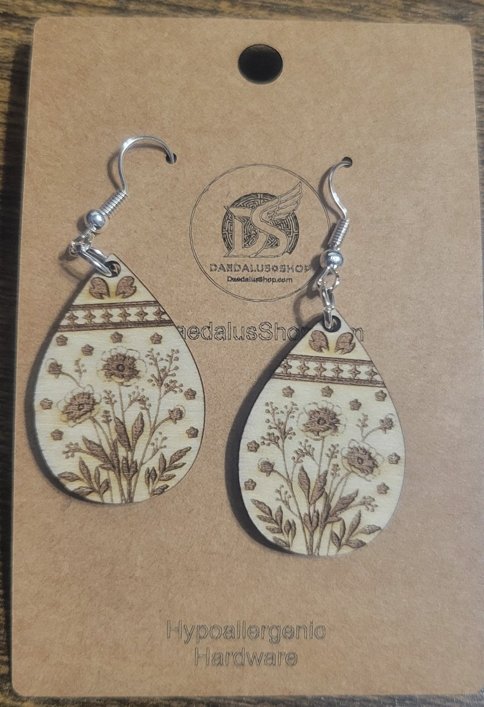 Engraved Flower Earrings Boho Teardrop - 2 Sizes