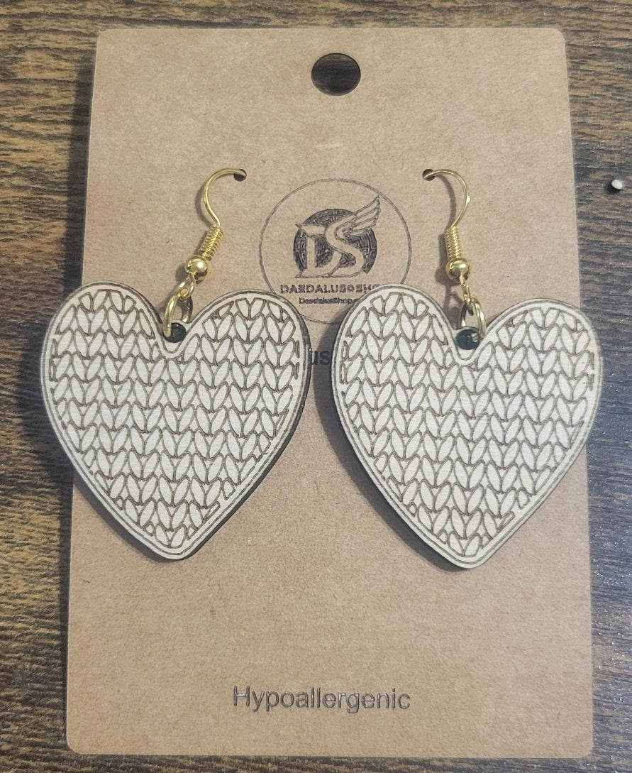 Heart Knitted Engraved Earrings - 32mm x 32mm