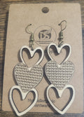 Triple Heart Knitted Earrings - 22mm x 52mm