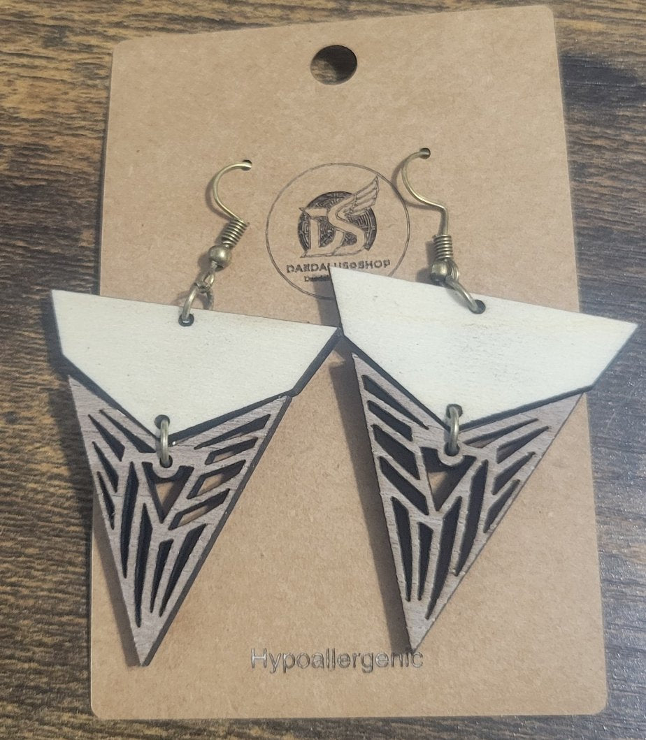 Triangle Geometric Earrings - Basswood and Maple - 38mm x 45mm