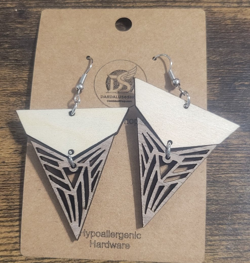 Triangle Geometric Earrings - Basswood and Maple - 38mm x 45mm