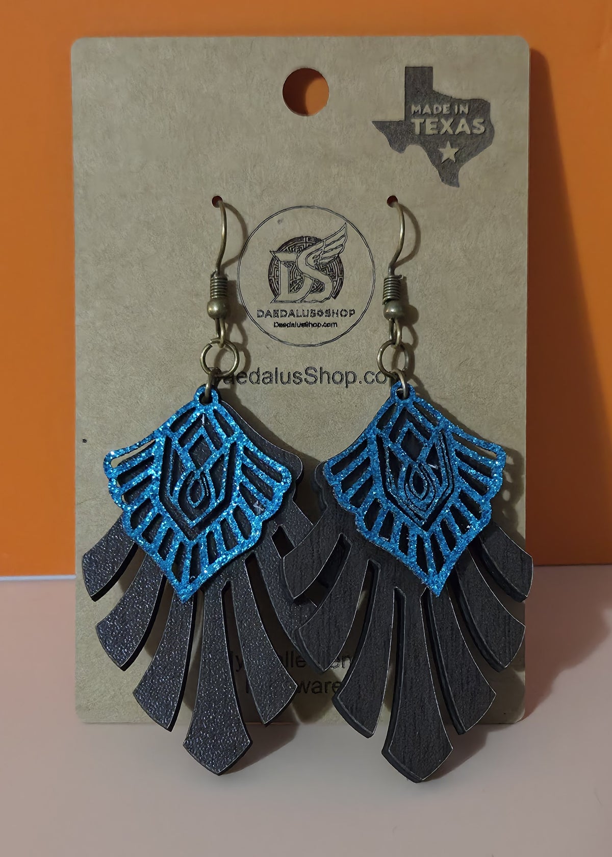 Boho Style Wood and Leatherette Leaf Earrings – 50mm x 30mm