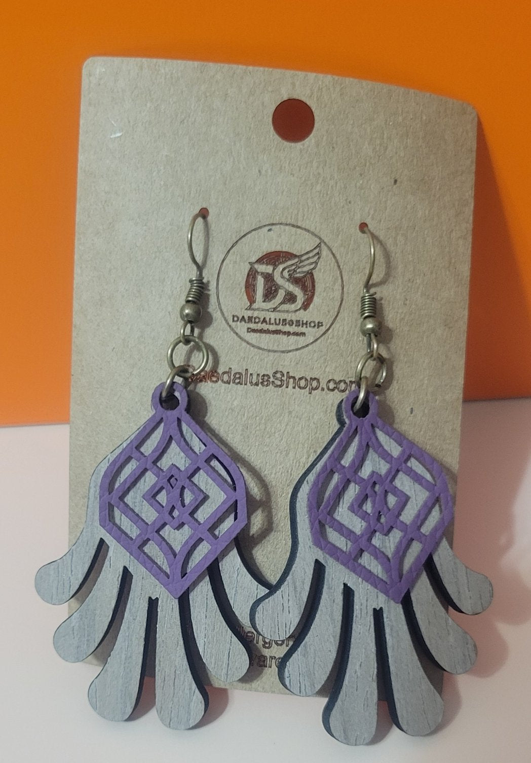 Boho Style Wood and Leatherette Earrings – 50mm x 35mm