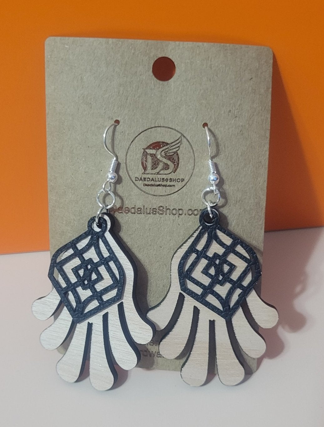 Pendientes de cuero sintético y madera estilo bohemio – 50 mm x 35 mm