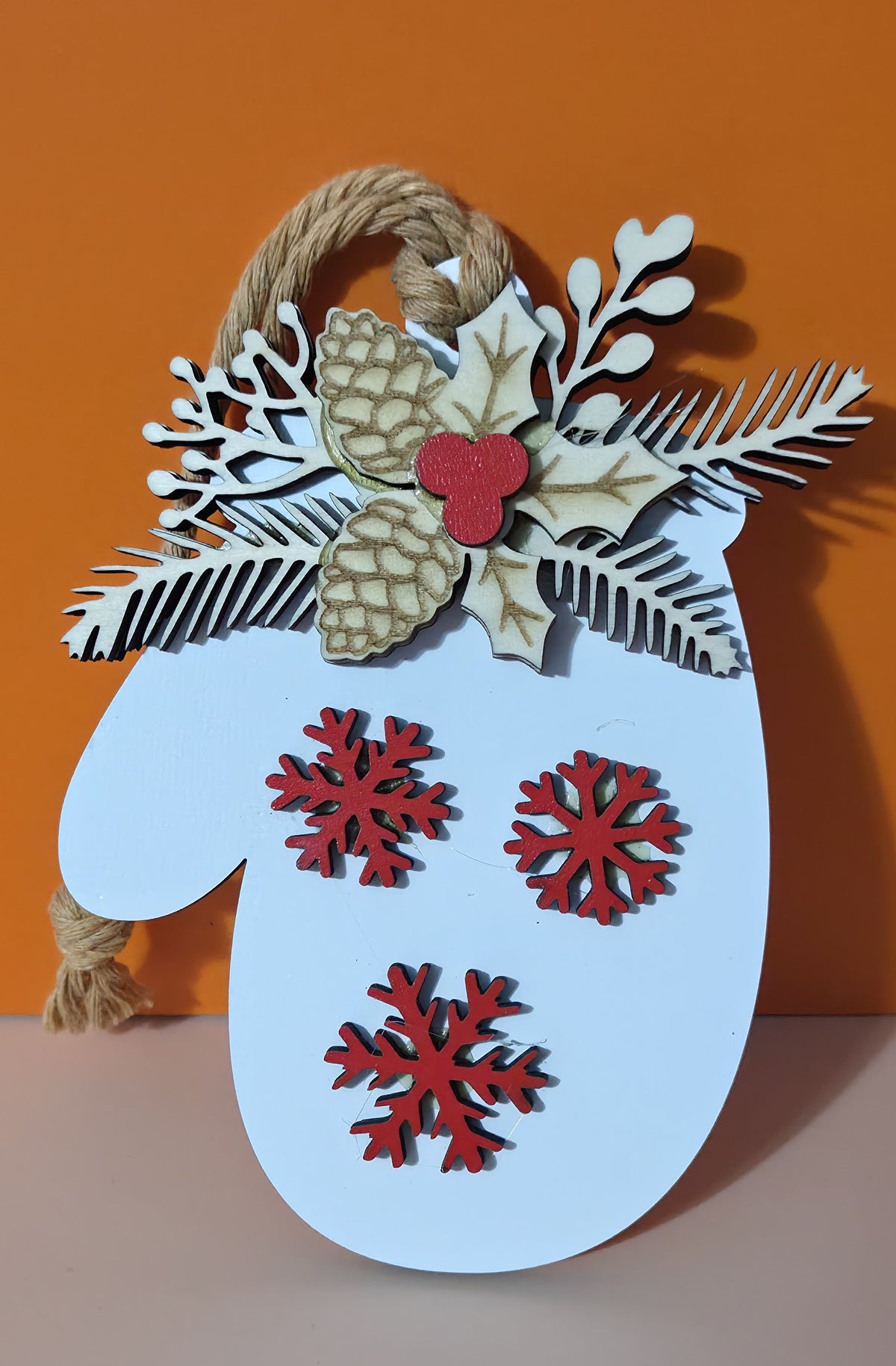 Four Layer Rustic Mitten Ornament