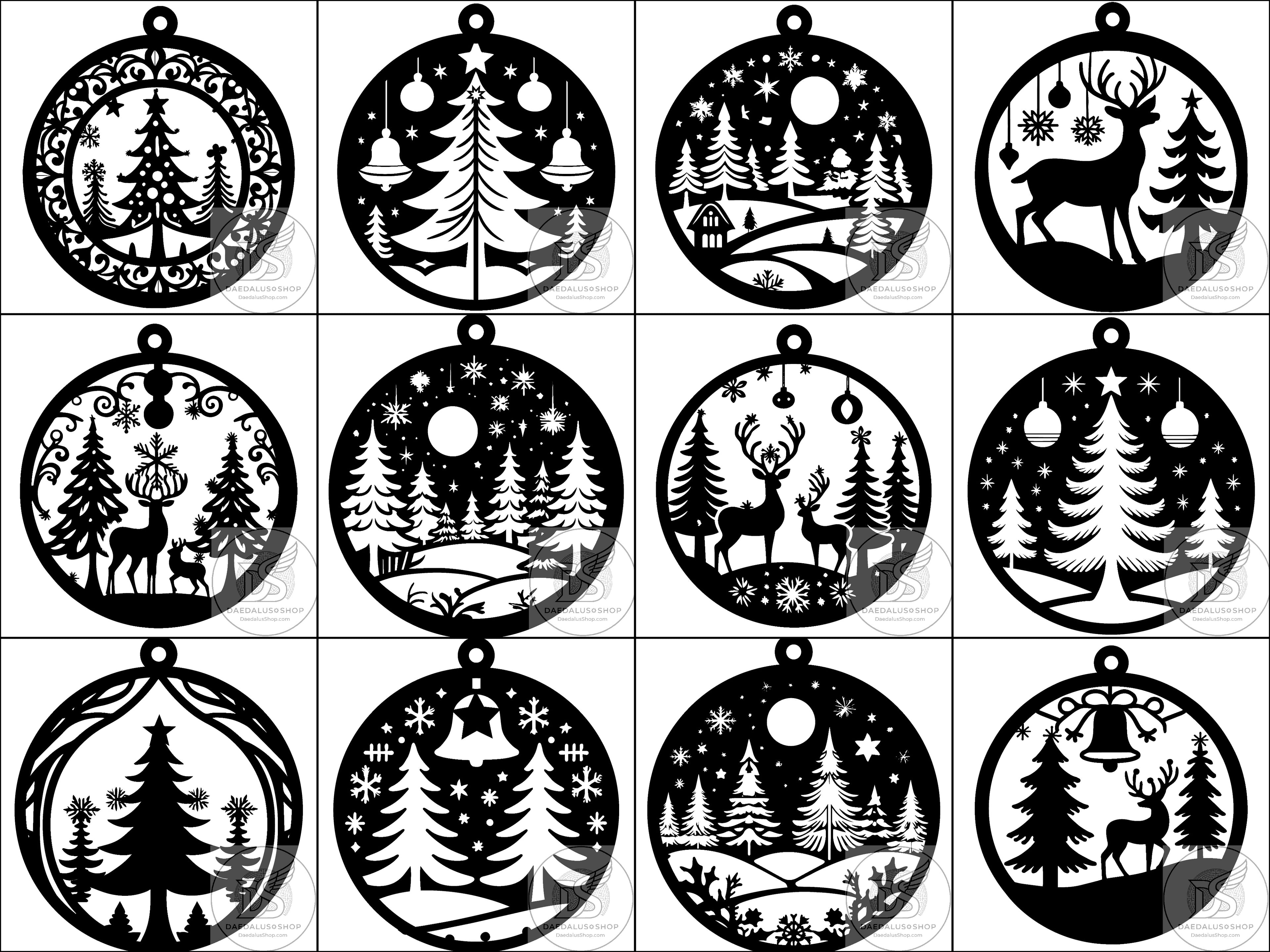 Unique Wooden Cutout Holiday Ornaments - 12 Designs