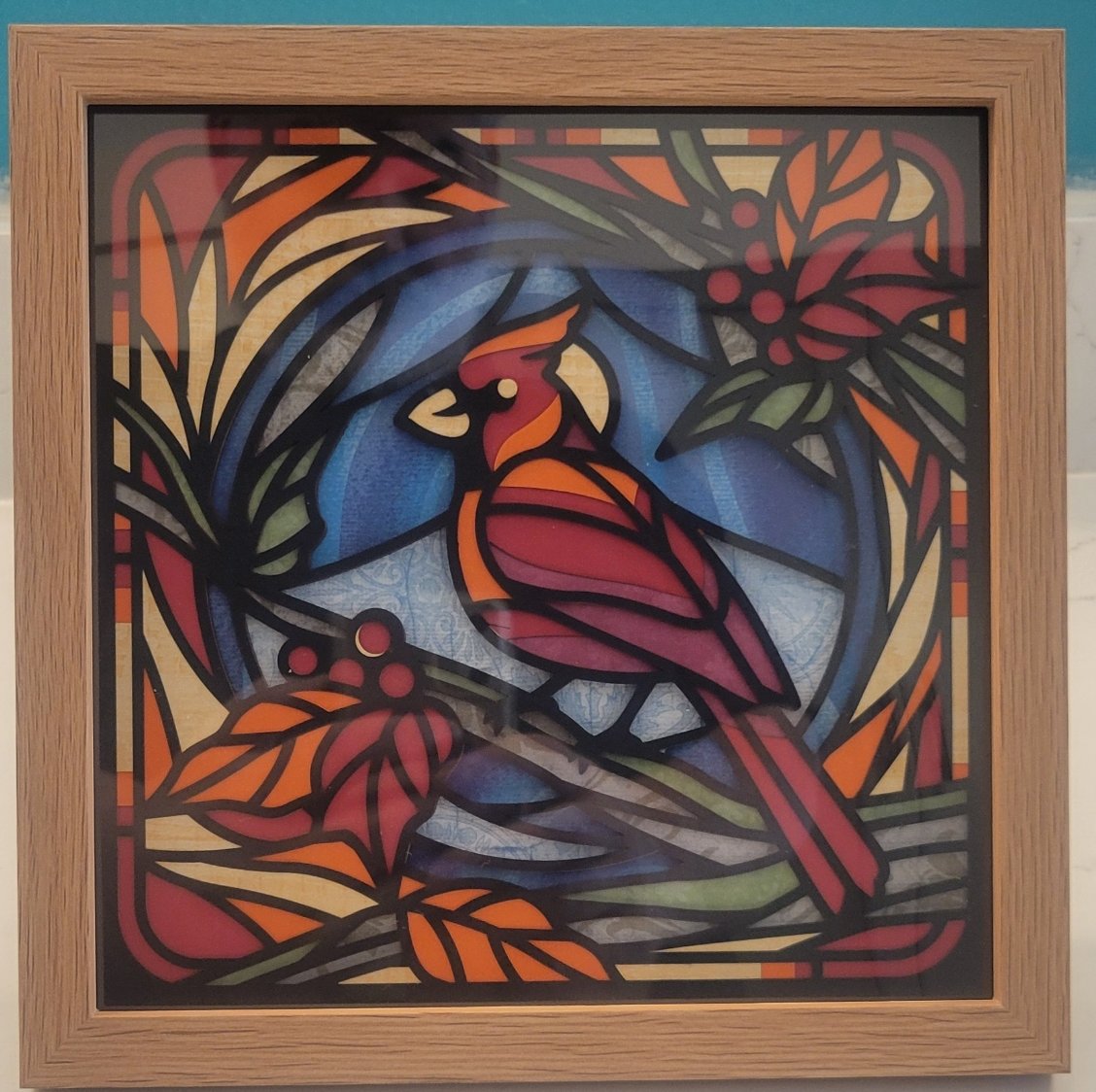 Stained Glass Cardinal 3D Shadow Frame